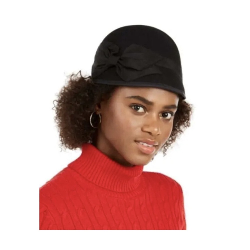 MSRP $46 Nine West Wool Felt Bow Cloche‎ Black One Size